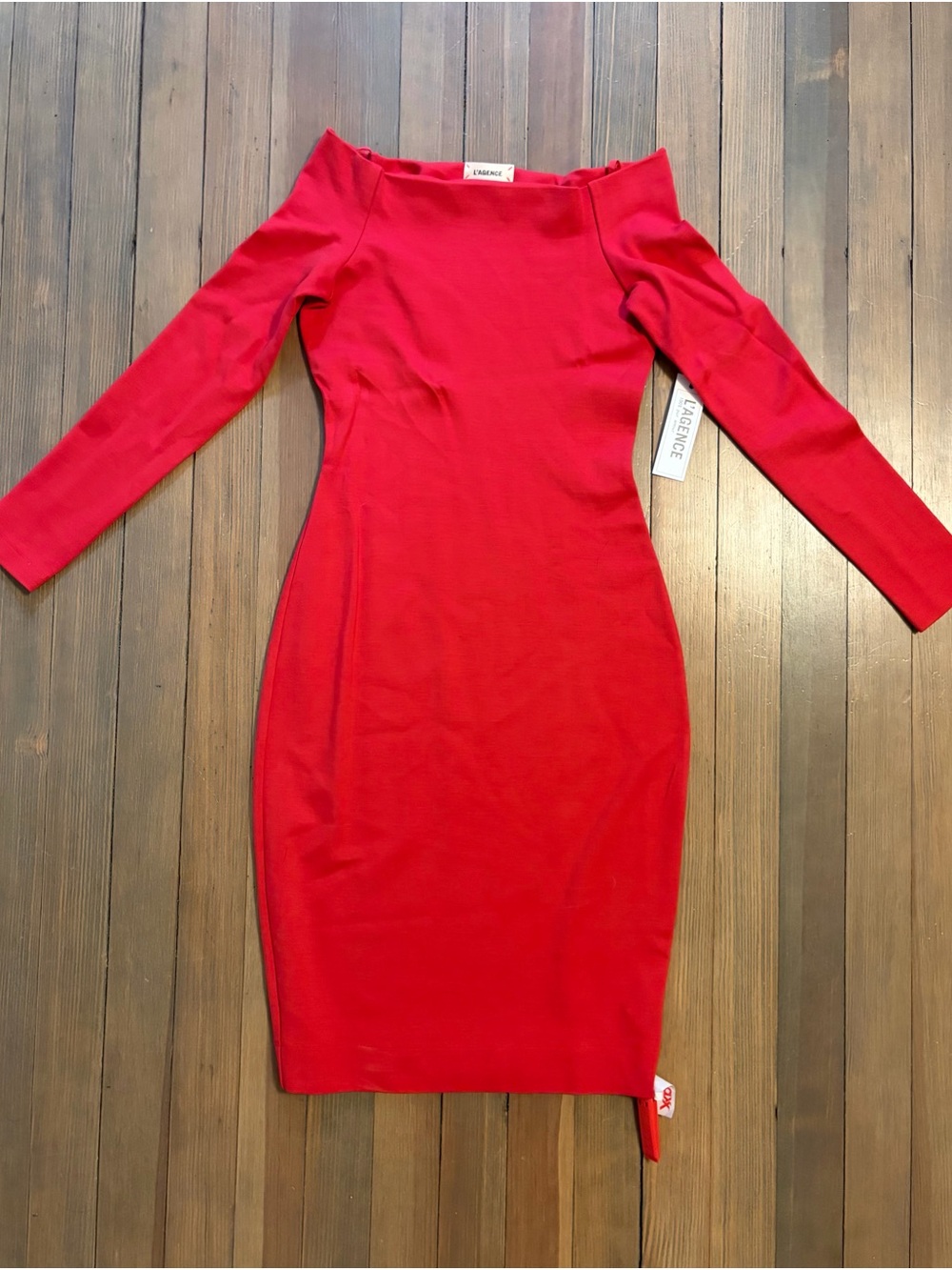 L'AGENCE Red Long-Sleeve Bodycon Dress